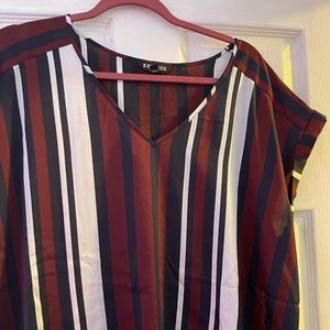 Maroon, Navy, and White striped cap sleeved Express Blouse